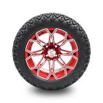 Golf Cart 14 Inch Machined/Red Wheels and 22 Inch DOT Tires Combo