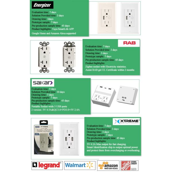 15A USB Wall Outlet 5.0A Fast Charging Tamper Resistant IntelliChip Socket Module Unit