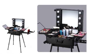 China Professional Rolling Makeup Organizer With Mirror And Lights For Makeup Goods wholesale