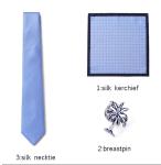 Silk Yarn Dyed Navy Blue Business Ties For Men Jacquard 100% Silk Tie Handkerchi