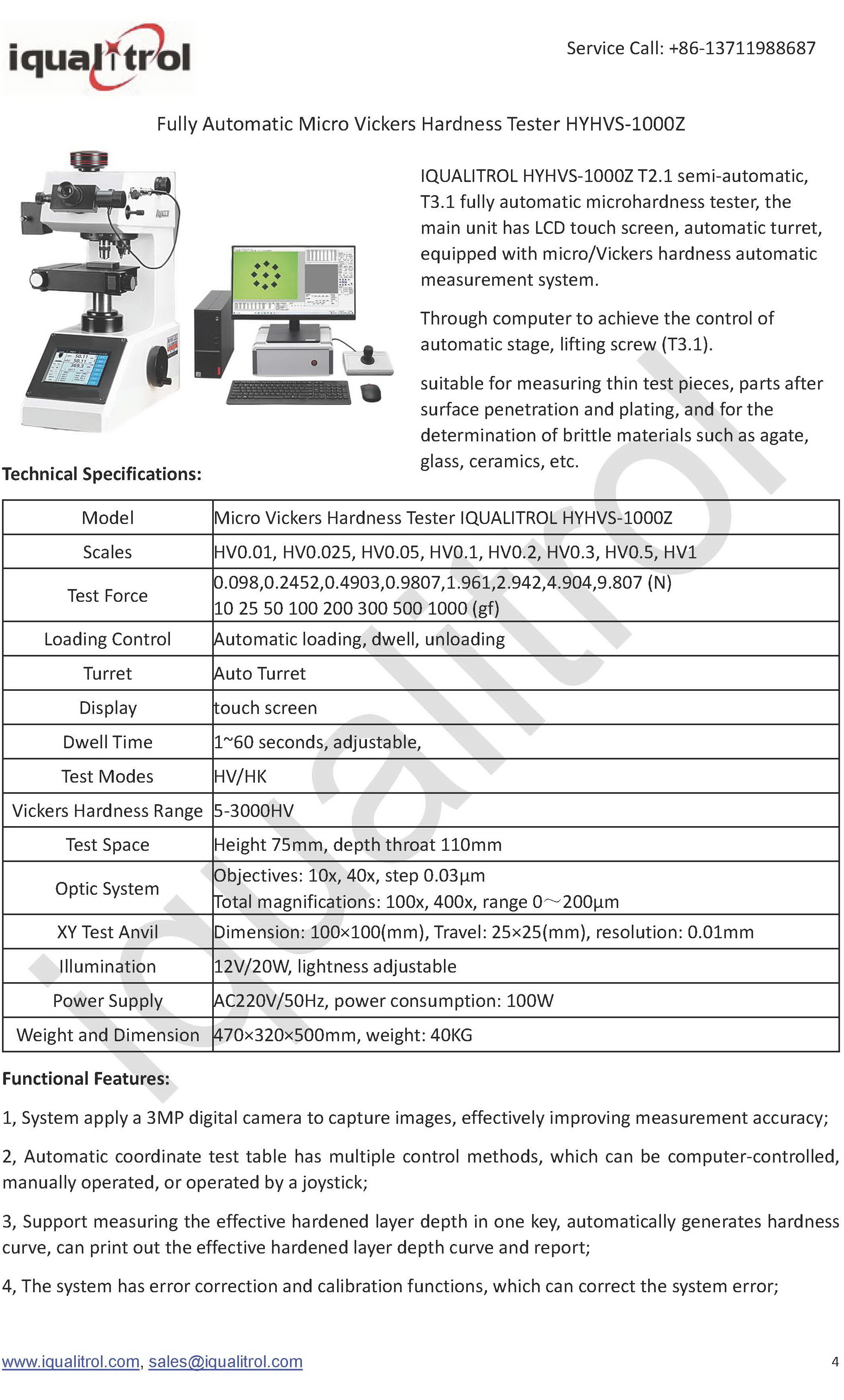Fully Automatic Micro Vickers Hardness Tester IQUALITROL HYHVS-1000Z With Software System
