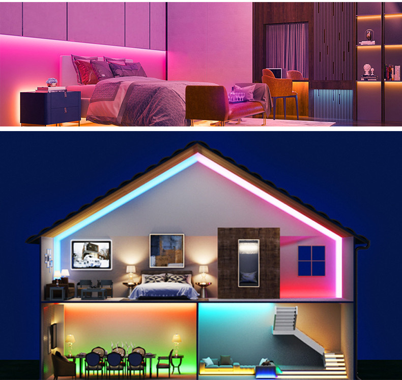 32.8ft RGB Smart LED Light Strip Music Sync Color Changing LED Strip Lights 7.2W/M