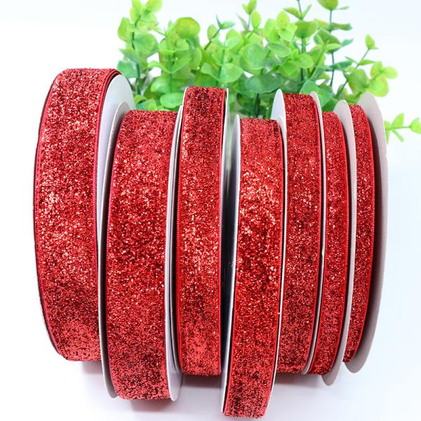 Custom decorations craft polyester gift glitter ribbon