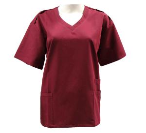 China 155 GSM Polyester 65% / Cotton 35% Women V Neck Short Sleeves Dull Red Medical Scrubs Antimicrobial wholesale