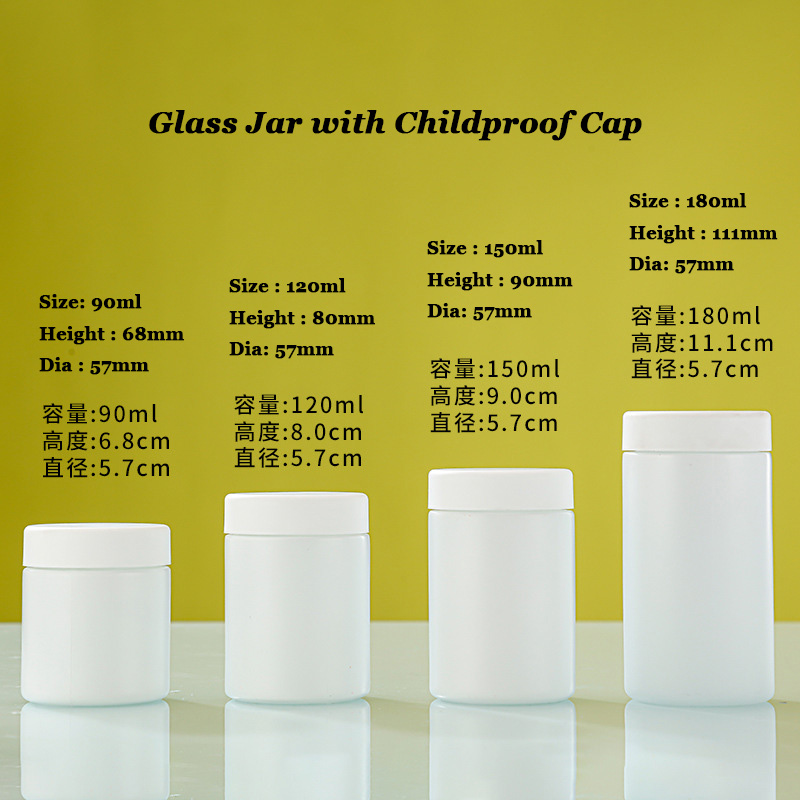 Logo/Graphic Design Borosilicate Glass Round Storage Jars with Childproof Cap in Black Matte and White Matte