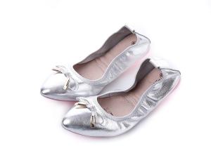 China high quality silver goatskin cute girl students shoes women designer shoes foldable flat shoes pointed toe shoes BS-16 wholesale
