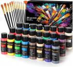 24 Colors 60ml Non Toxic Art Acrylic Paint Kit With 12 Brushes For Painting