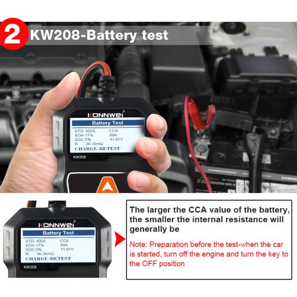 8-16v 2000CCA Auto Battery Capacity Meter KONNWEI KW208
