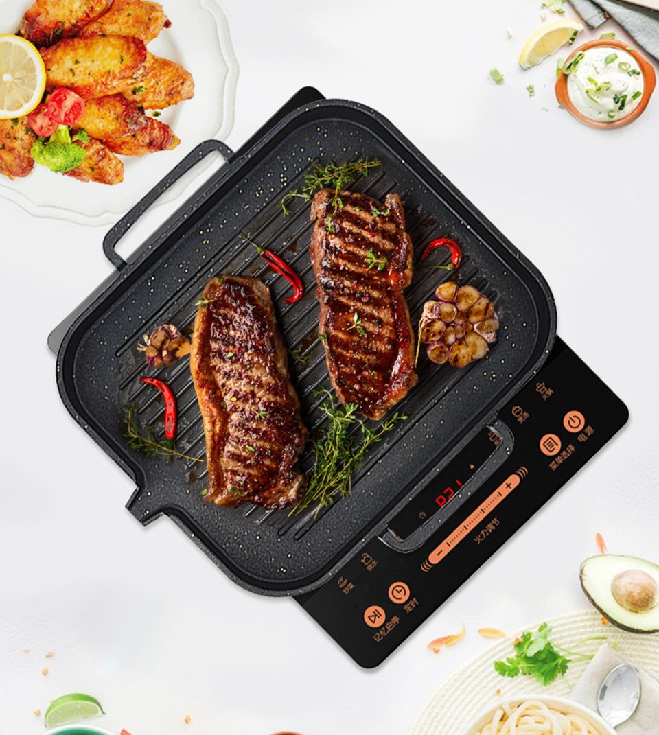 Rectangle Divided Induction Gas Stovetop Grill Pan For BBQ Without Pot Cover