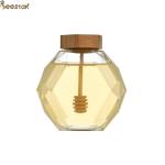 380ML Glass Honey Hexagon Jar With Wooden Cover And Wooden Splash Bar