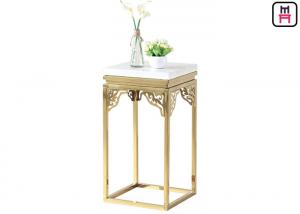 China Elegant Square Marble Stainless Steel Coffee Table Carving Corner Flower Stand wholesale