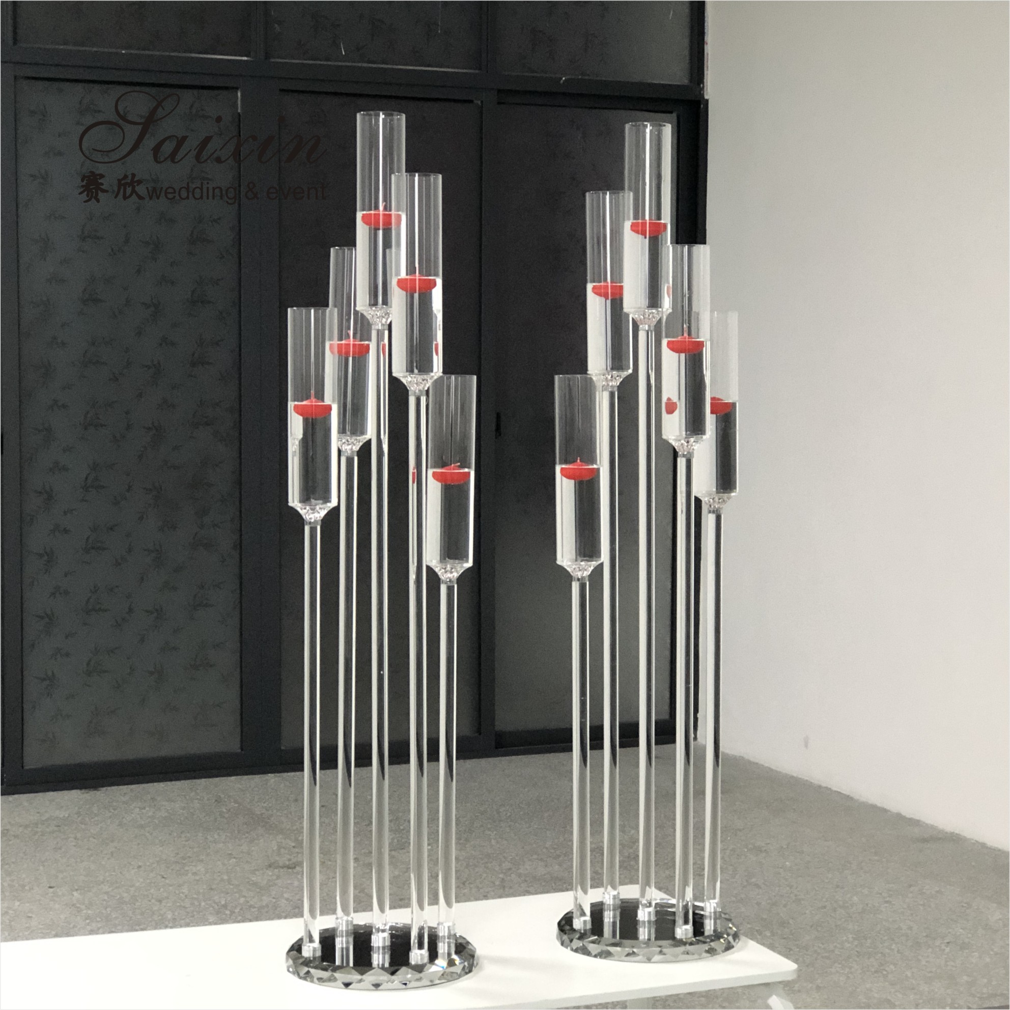 Hot Sale Wedding Decor Supplies 5 Arms Candelabra Floating Candles Holder Crystal Candelabra Centerpieces