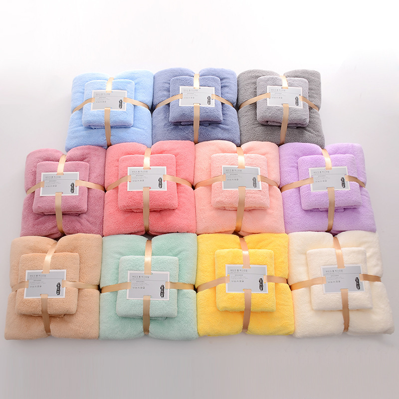 Home Hostel density Coral Velvet Bath Towel Set Soft and Absorbent with Plain Lace
