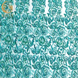 China ODM Mint Green Handmade Lace Fabric With Beads 135Cm Width wholesale