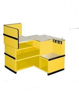 China Yellow Supermarket Metal Express Checkout Counter Cash Register Table With Hooks wholesale