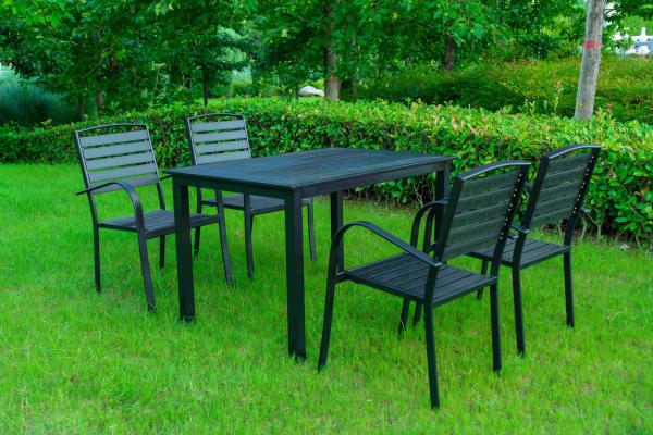 5 Pieces Extendable Modern Black China Manufacturer Wood Metal Chairs Patio