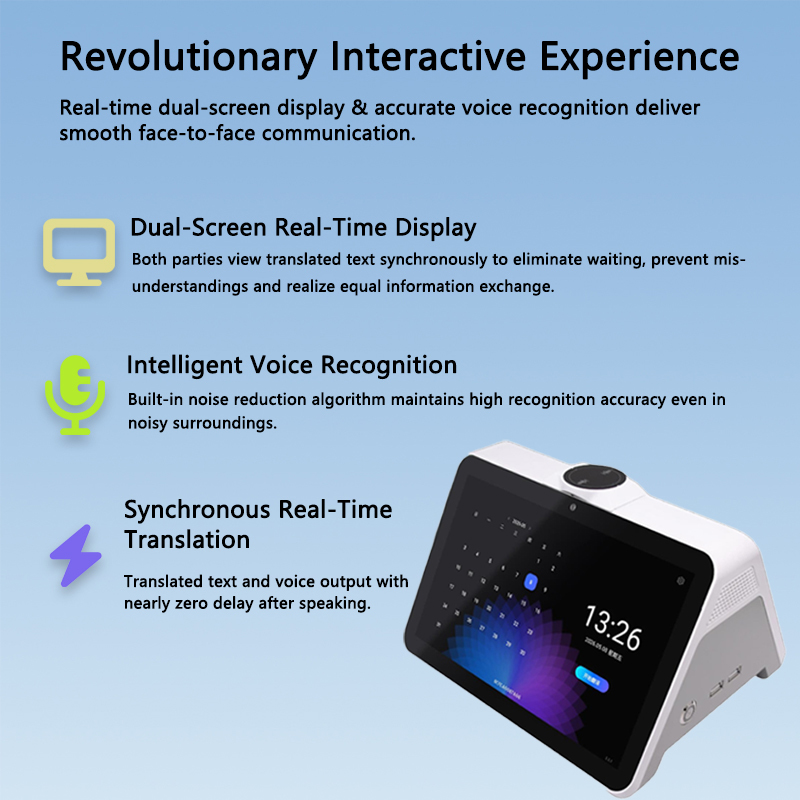 AI Dual-Screen Real Time Voice Translator Device Multi-Language Business Translation Display with Noise Reduction