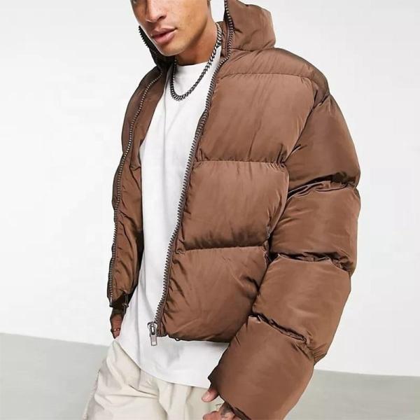 Custom Logo Plain Brown Workwear Thick Crop Top Unisex Padded Puffer Down Coat