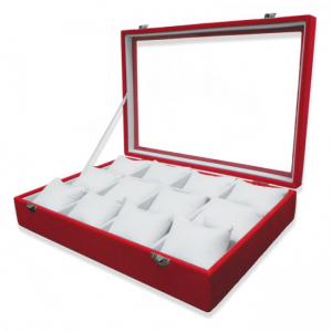 China Faux Suede Jewelry Display Trays 12 Watch Pillow Tray With Easy View Glass Top wholesale