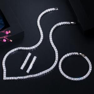 China White Gold Color Luxury Bridal CZ Crystal Necklace and Earring Sets Big Wedding Jewelry Sets For Brides wholesale