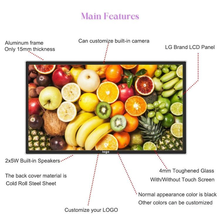 1920 X 1080 Resolution Wall Mounted Digital Display Screen 350cd/M2 50''