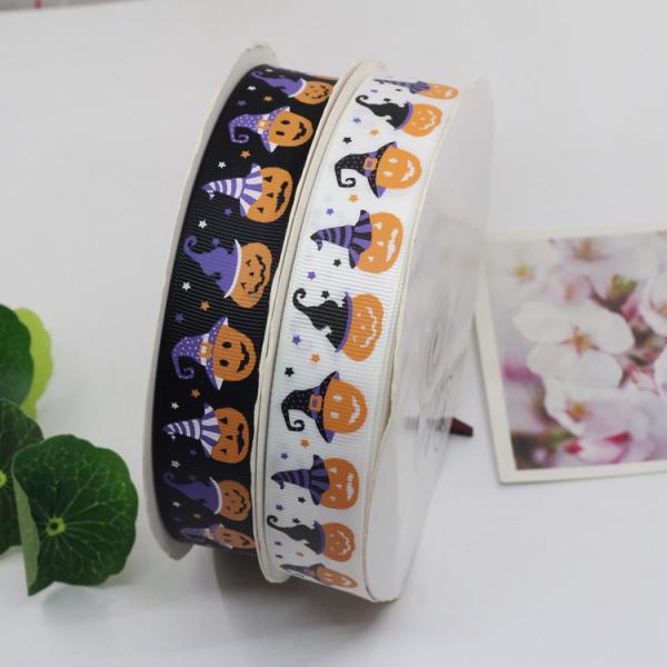 bat ghost witch pumpkin pattern halloween holiday grosgrain webbing printed ribbon