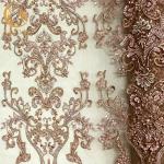 A4 Pattern Embroidered Beaded Dress Lace Fabric With Pearls Decoration