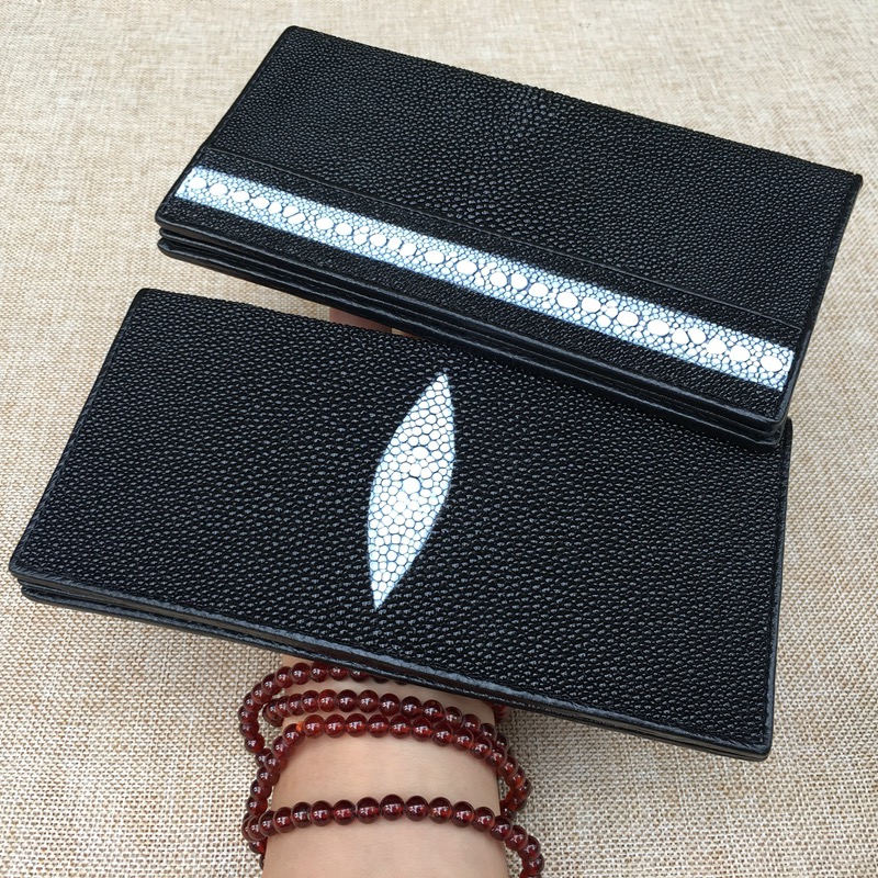 Unisex Style Authentic Stingray Skin Women Men Slim Bifold Wallet Card Bag Genuine Leather Female Male Thin Clutch Purse