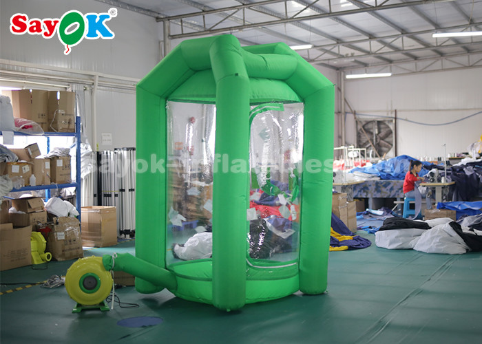 Green Cube Inflatable Money Machine Booth With One Air Blower For Promotion