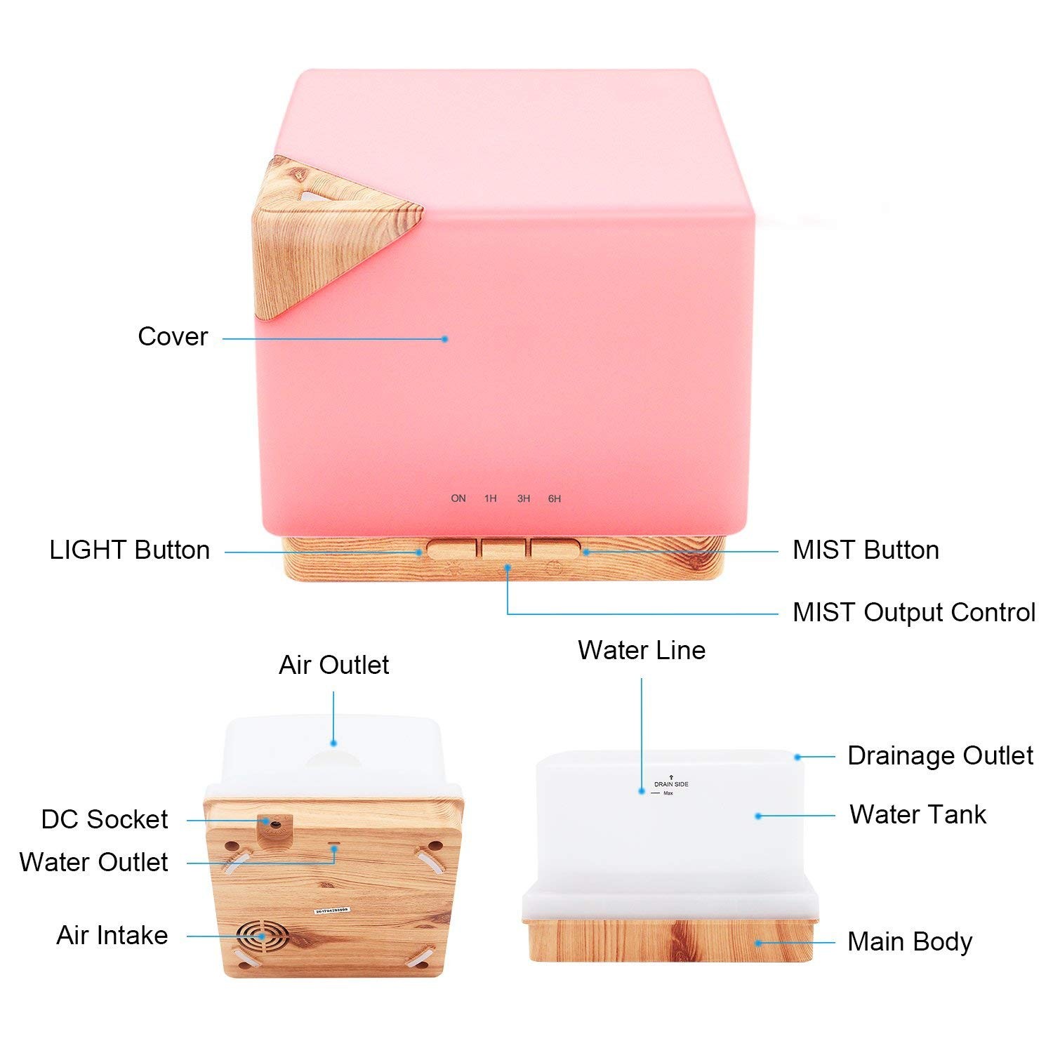 Cool mist ultrasonic humidifier 600ML touch control two speeds mist adjustment