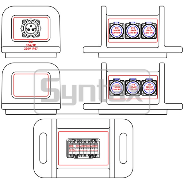 Syntax MS8 Single Phase 32A HDPE Portable Distribution Box IP67 With Hanging Hook 490x290x255mm