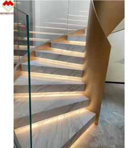China Modern LED Light Following Anti-Slip Indoor Staircase Crystal White Marble Design FOB wholesale