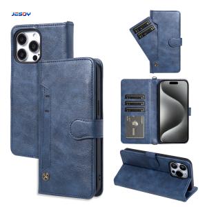 China Shockproof PU Leather Phone Folio Case Card Holder RFID Blocking Stand Flip Cover wholesale