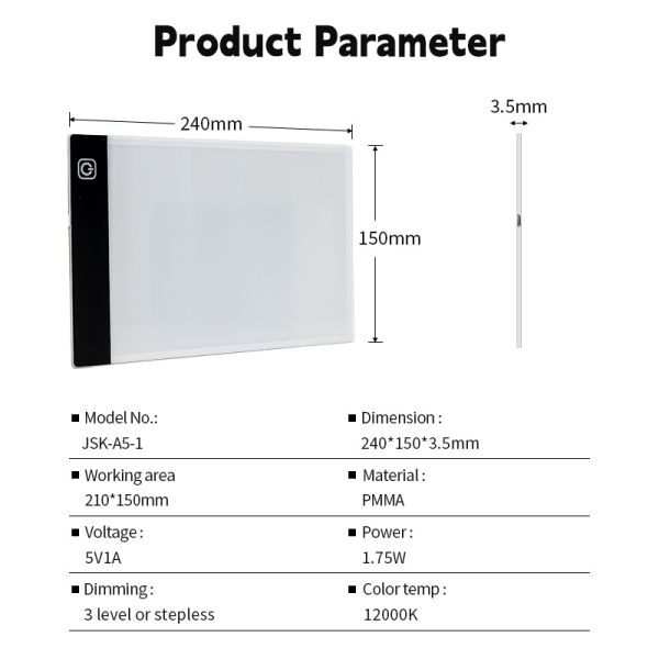 Micro USB 5V 198w Ultra Thin Portable LED Light Box Pad Dimmable Three Bright Drawing Tracing Board for 2D Animation