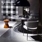 H76cm French Style Chair Metal Frame Fabric Upholstered Dining Chairs With Arms