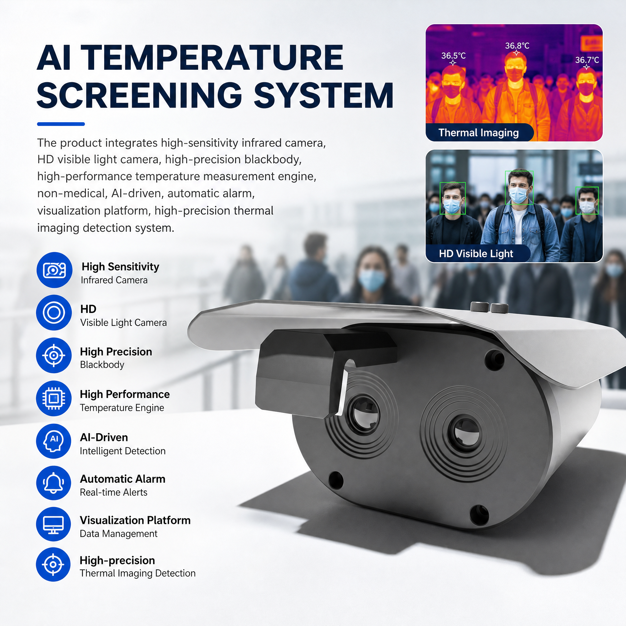 JP009 Thermal Camera Fever Screening System Self-Calibration Full Range Temperature Output