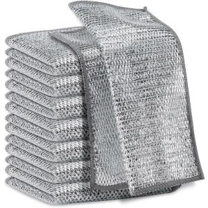 China KILINE Multipurpose Kitchen Supplies Microfiber Wire Dishcloth Non Scratch Layer Double Sided Silver Cleaning Cloths wholesale