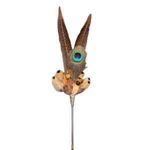 China 10*30 cm Brass Brooch featuring Dyed Pheasant Feather Flower Mount Detail Option wholesale