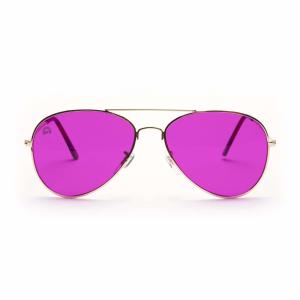 China Aviator Magenta Vintage Retro Gold Metal Frame Eyeglasses With Tint wholesale
