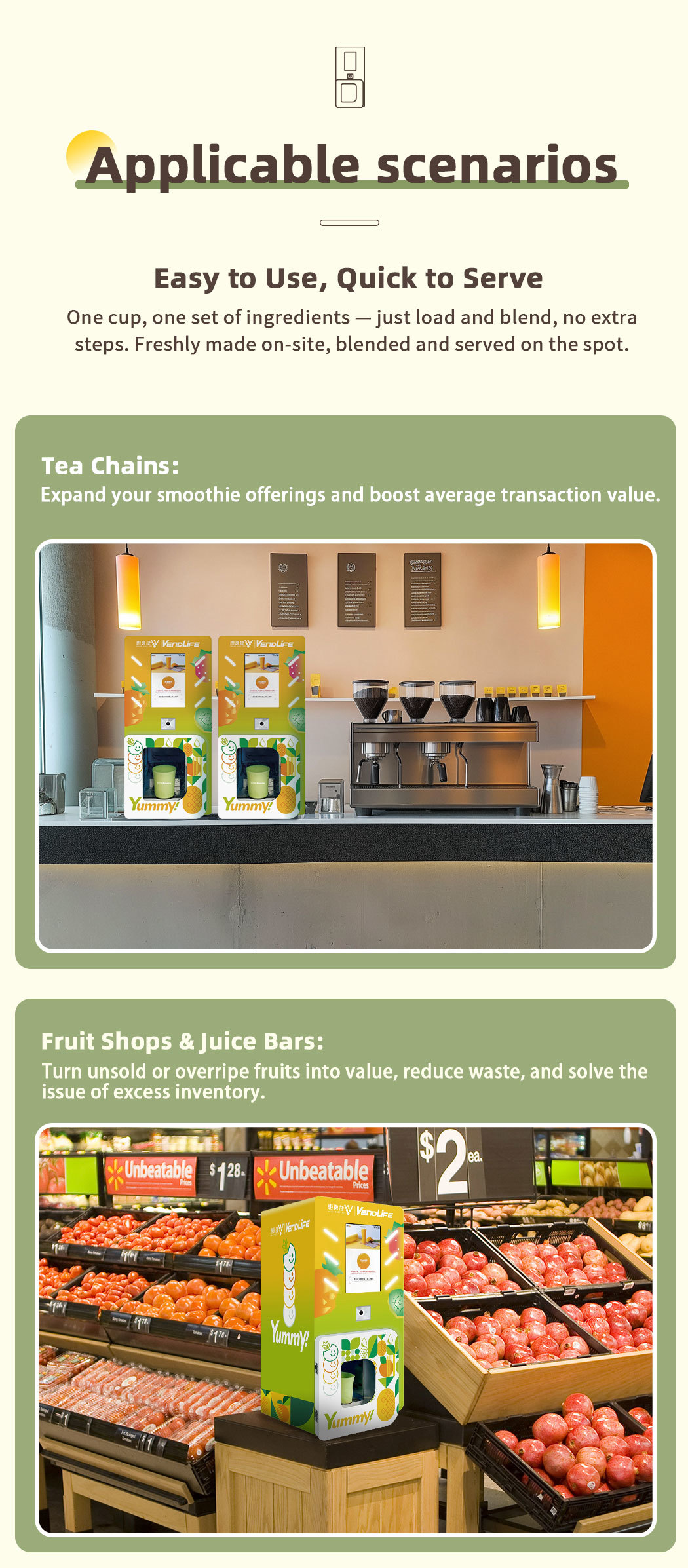 24 Hour Commercial Fresh Fruit Smoothie Vending Machine Kiosk with QR Code Payment Self-Service Operation