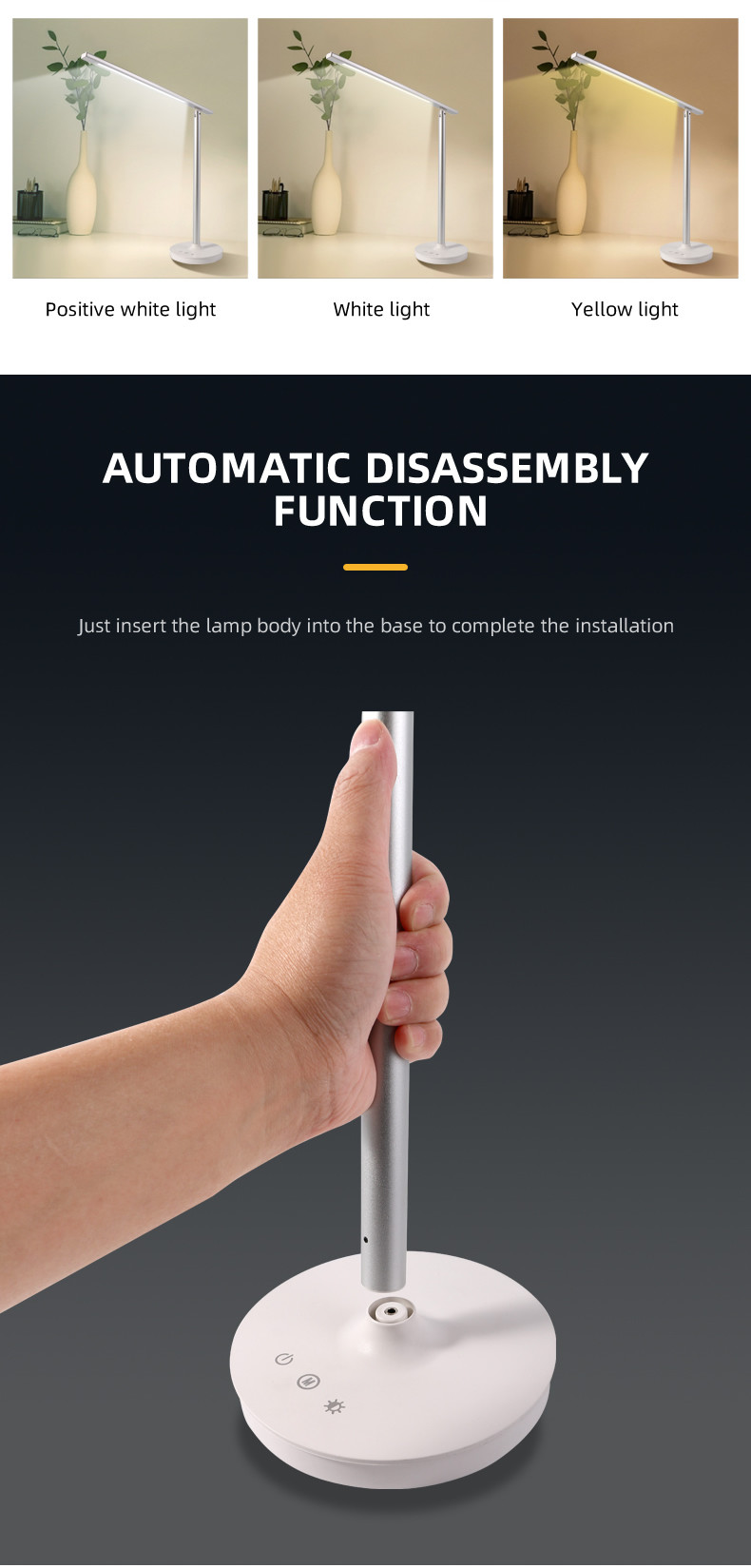 Line Shape Simple White LED Desk Lamp Touchable DC 5V 6000K Aluminum Alloy