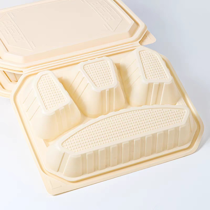 4 Compartments Biodegradable Container Clamshell Hinge Biodegradable Meal Box