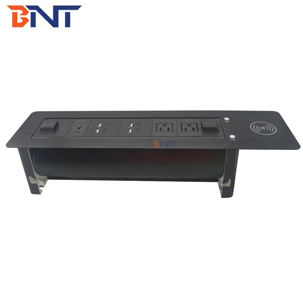 Aluminum black flush mount office table replaceable desk sockets with wireless charger