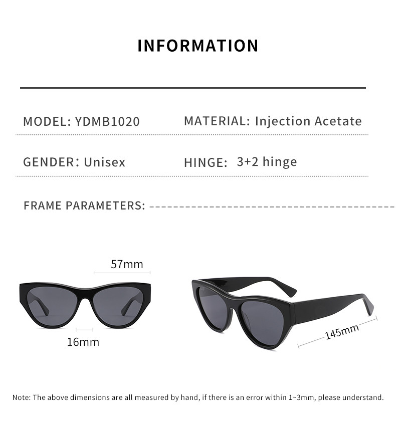 Fashion Women Black Cat Eye Handmade Acetate Sunglasses YDMB1020