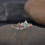 Solid Rose Gold 1.25ct Natural Inspired Leaf Moss Agate Jewelry Cluster Emerald
