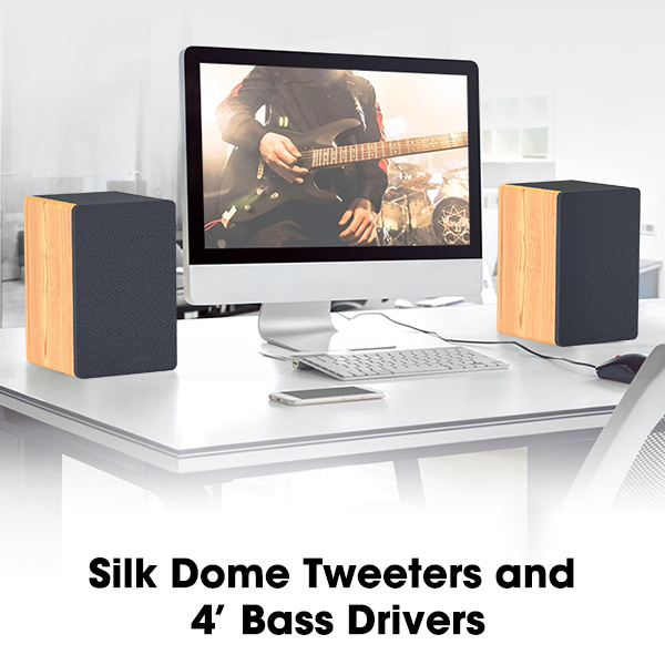 Hifi Active Bookshelf Speaker Wireless Portable Classic Wood Finish Style