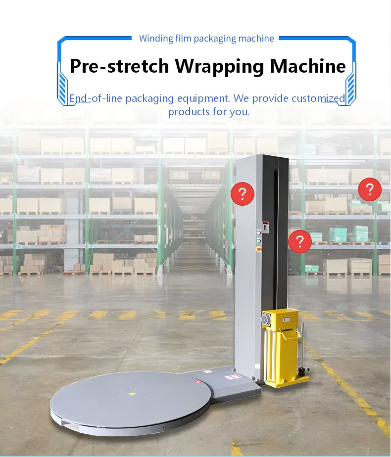 Electric Automatic Pre-Stretch Film Wrapping Machine Pallet Turntable for Beverage Chemical Packaging Motor Driven PLC