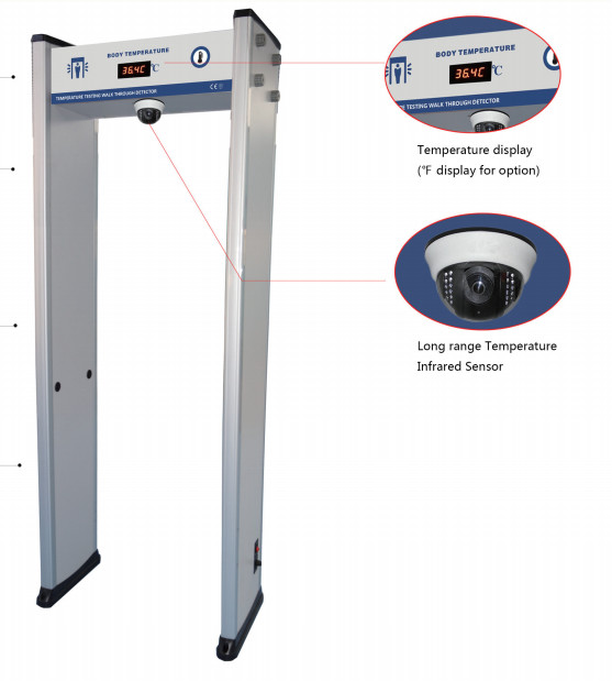 Long Rang Temperature Measuring 6 Zones Metal Detector Door