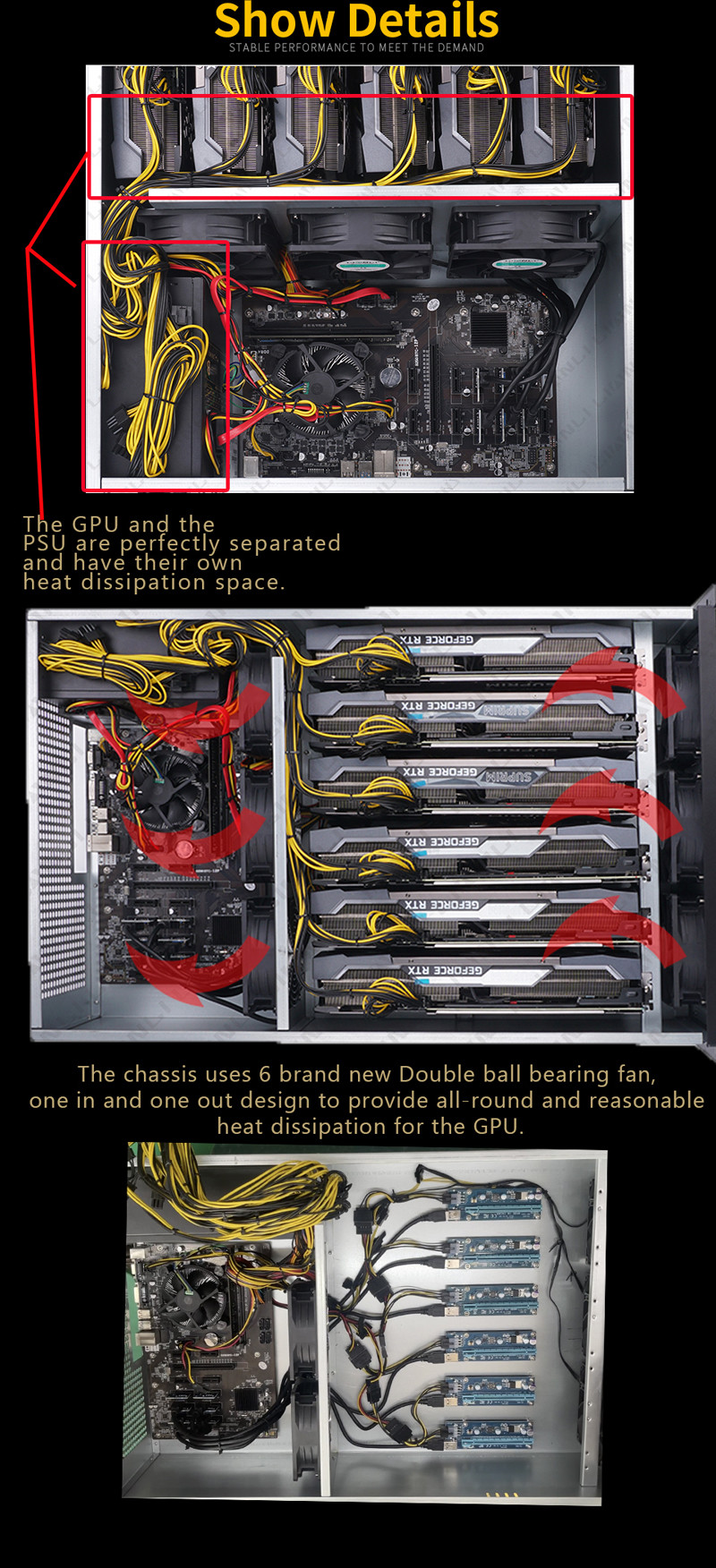 4U Rackmount 6 Gpu Mining Rack Silent Psu 2500w 8 Card Slots