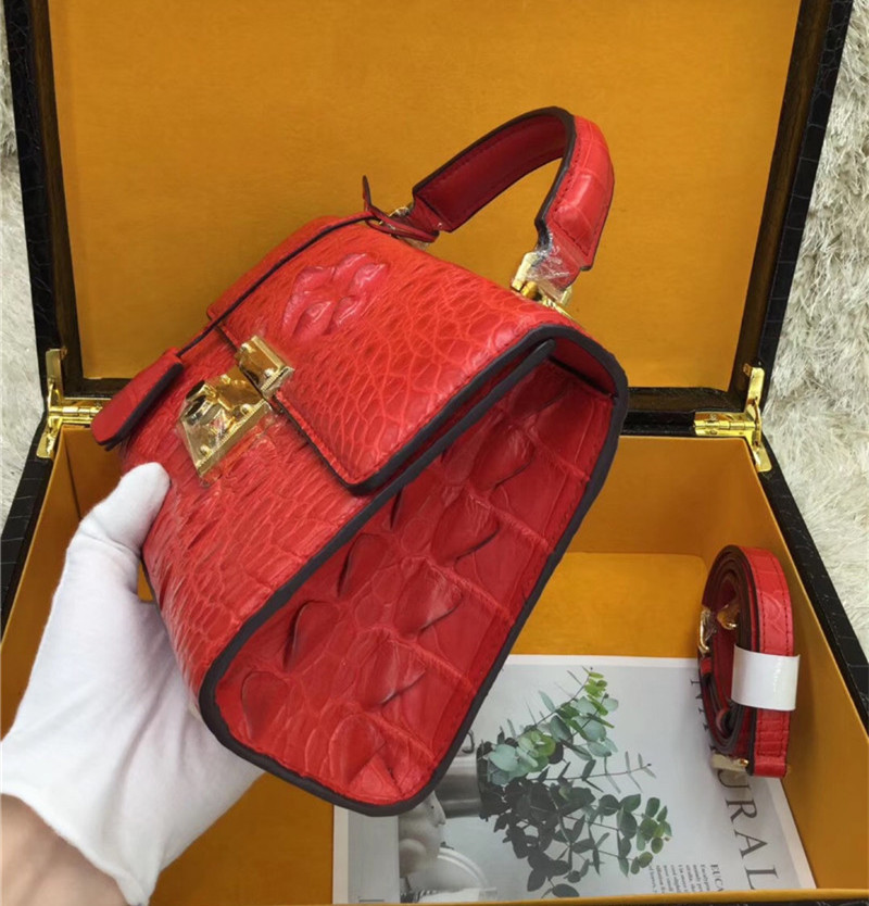 Genuine Alligator Skin Key Lock Closure Lady Small Handbag Authentic Crocodile Leather Women Flap Purse Shoulder Bag